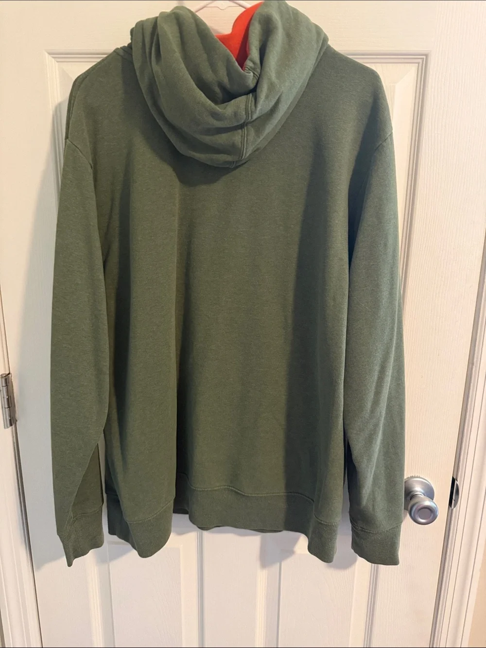 The North Face Olive Green Zip-Up Hoodie with Orange Logo